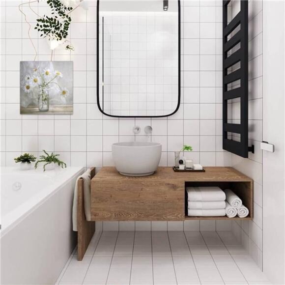 Bathroom Wall Décor, Canvas Wall Art, Modern Gallery Decor Print White daisy - Picture 10 of 16